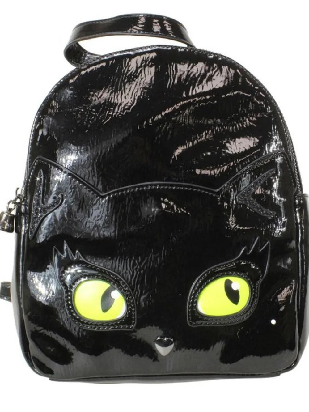 Betsey Johnson Black Glossy Meow In The Dark Cat Eyes Faux Fur Mini Backpack